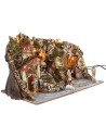 Illuminated nativity scene with waterfall and Landi figurines