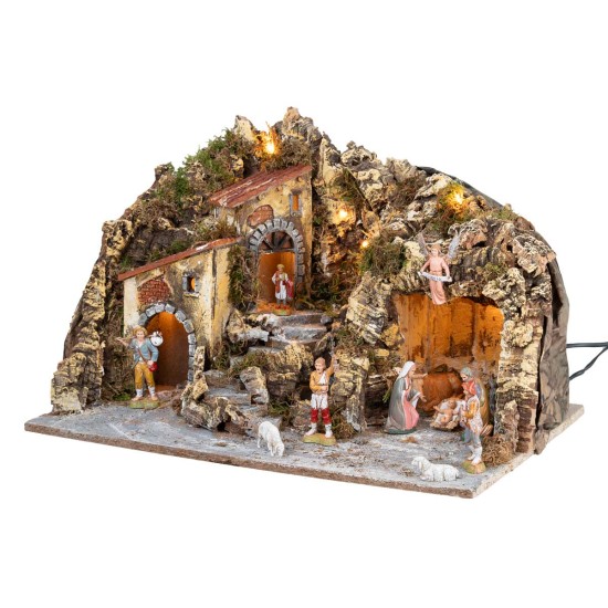 Pesebre iluminado con cascada y figuritas Landi cm 51x33x32 h