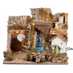 Presepe illuminato con grotta e cascata cm 51x33x32 h per