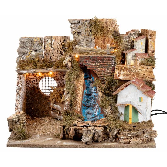 Pesebre iluminado con cascada cm 45x30x37 h