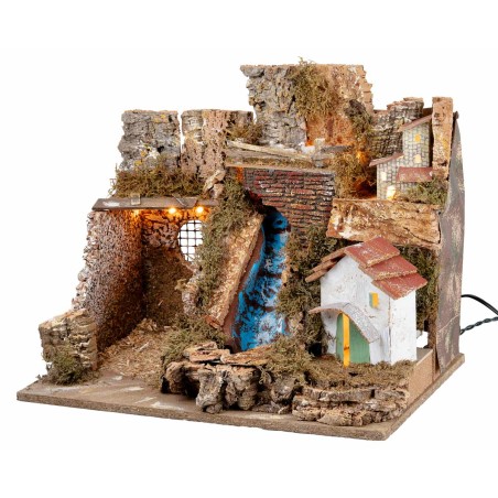 Illuminated nativity scene with cave and waterfall cm 51x33x32 h for