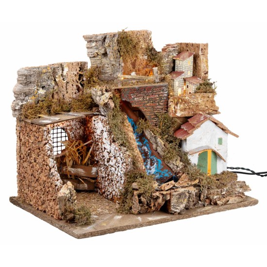 Presepe illuminato con grotta e cascata cm 51x33x32 h per