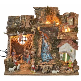 Illuminated nativity scene with waterfall and Landi statues cm 45x30x37 h
