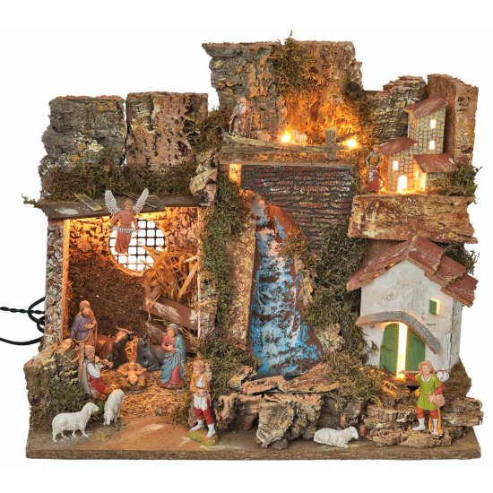 Presepe illuminato con cascata e statue Landi cm 45x30x37 h