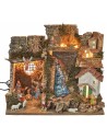 Pesebre iluminado con cascada y estatuas Landi cm 45x30x37 h