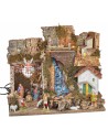 Illuminated nativity scene with waterfall and Landi statues cm