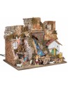 Presepe illuminato con cascata e statue Landi cm 45x30x37 h
