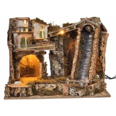 Illuminated nativity scene with waterfall cm 30x34x47 h for Mondo nativity scene