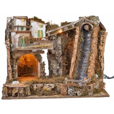 Presepe illuminato con cascata cm 30x34x47 h per presepe Mondo 2