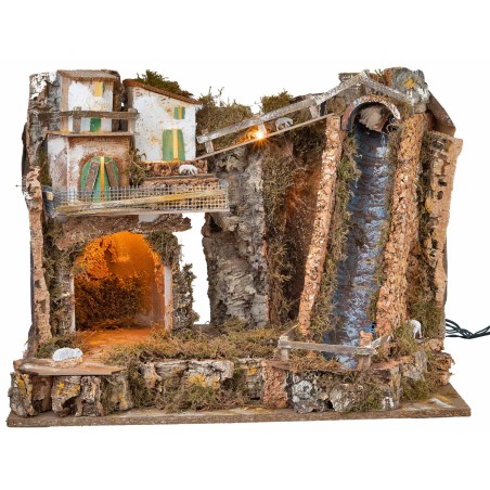 Presepe illuminato con cascata cm 60x37x47 h