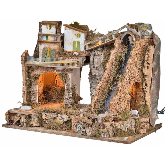Illuminated nativity scene with waterfall cm 60x37x47 h