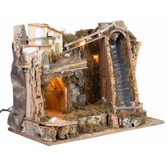 Belén iluminado con cascada cm 30x34x47 h para belén Mondo