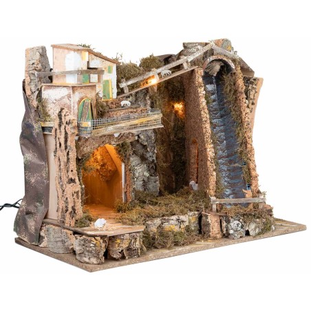 Presepe illuminato con cascata cm 30x34x47 h per presepe Mondo