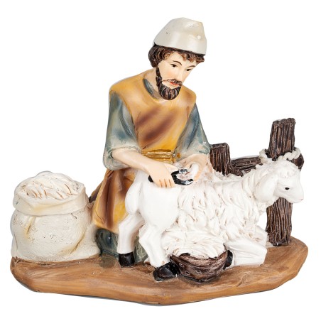 Pastore con pecora in resina serie 11cm per presepe Mondo