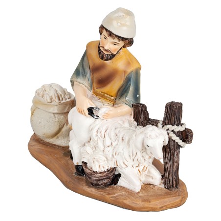 Shepherd with sheep in resin series 11cm for Mondo nativity scene