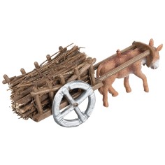 Cart with donkey loaded with wood for nativity scene