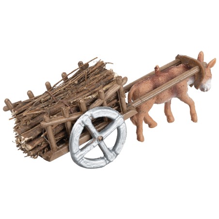 Cart with donkey loaded with wood for nativity scene