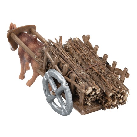 Cart with donkey loaded with wood for nativity scene