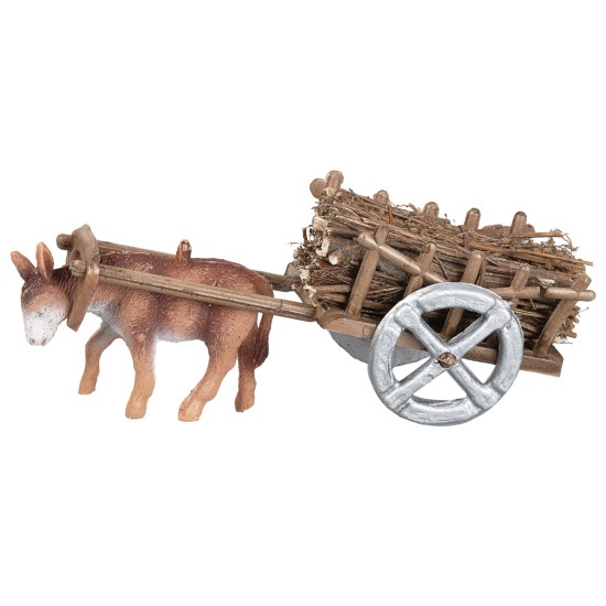 Carro con burro cargado de leña para pesebre para pesebre