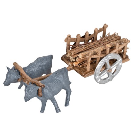 Carreta con bueyes cargada de leña para pesebre Mundo Pesebres