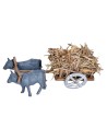 Cart with oxen loaded with straw for nativity scene