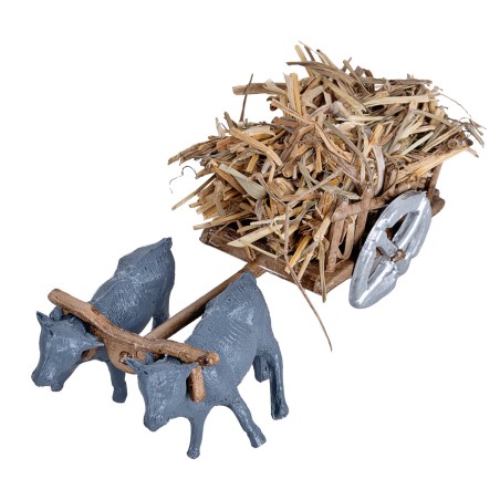 Carreta con bueyes cargada de paja para pesebre