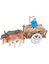 Carretto con buoi e contadino con paglia 4,7x6,7x4,5 h
