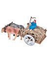 Carretto con buoi e contadino con paglia 4,7x6,7x4,5 h
