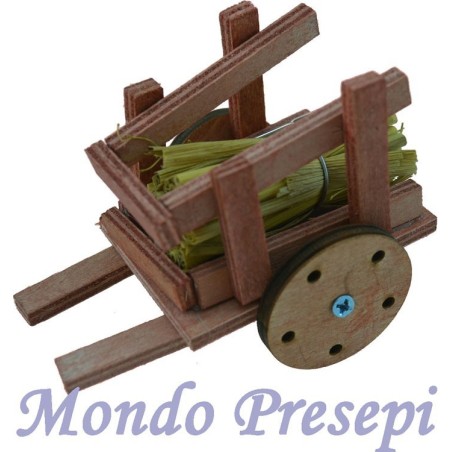 Carrito de madera con paja 10 cm Mundo Pesebres