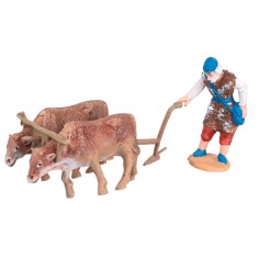 Farmer with plow and oxen in PVC for nativity scene Mondo Presepi 2