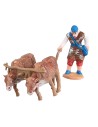 Campesino con arado y bueyes en PVC para belén Mondo Presepi