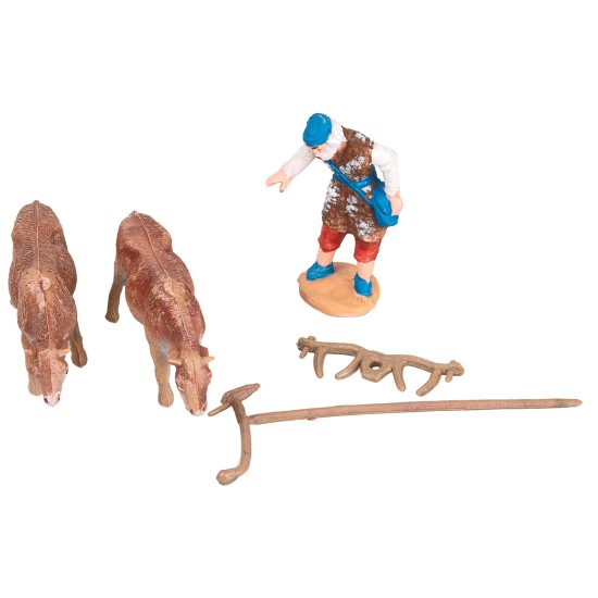 Farmer with plow and oxen in PVC for nativity scene Mondo Presepi