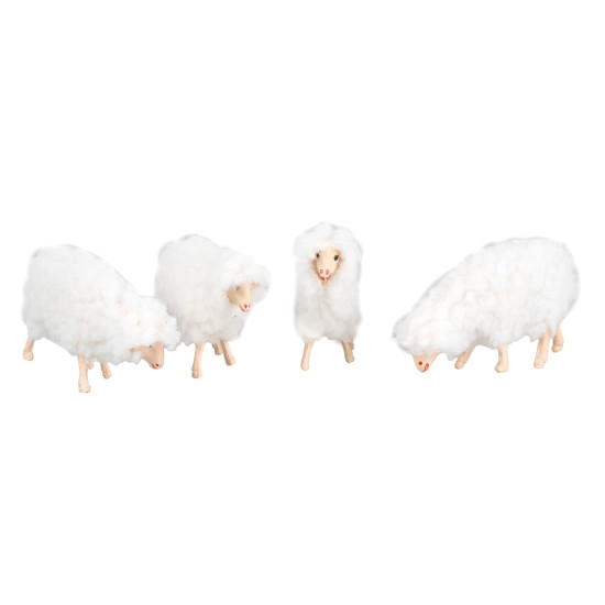 Set of four resin sheep with wool for nativity scene Mondo Presepi