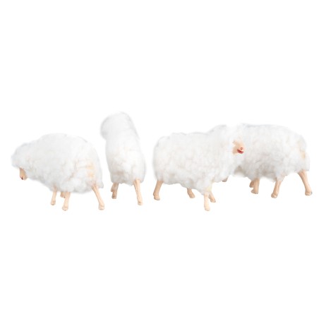 Set of four resin sheep with wool for nativity scene Mondo Presepi