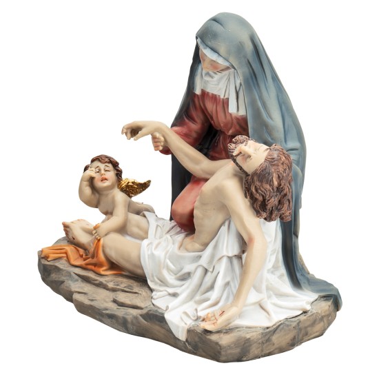 Pietà with Mary, Jesus, and little angel series 19 cm in resin