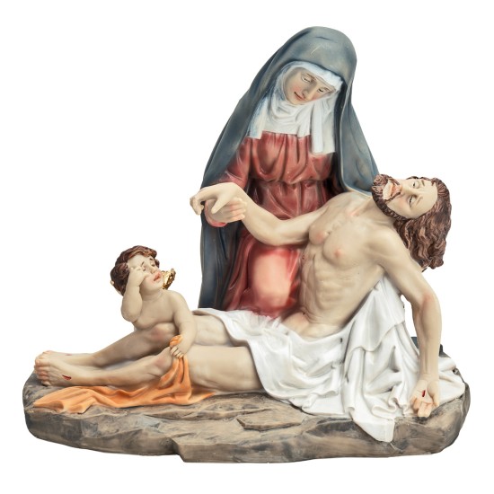 Pietà con Maria, Gesù e angioletto serie 19 cm in resina
