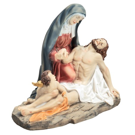Piedad con María, Jesús y angelito serie 19 cm en resina para