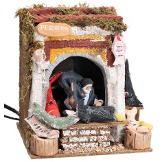 Pescatore con banchetto 10 cm in movimento con luce funzionante