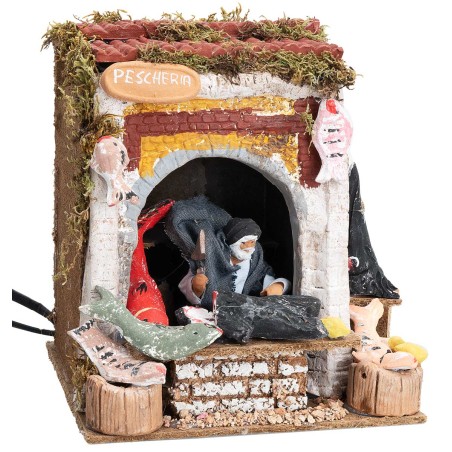 Pescivendolo 9 cm in movimento con luce funzionante per presepe