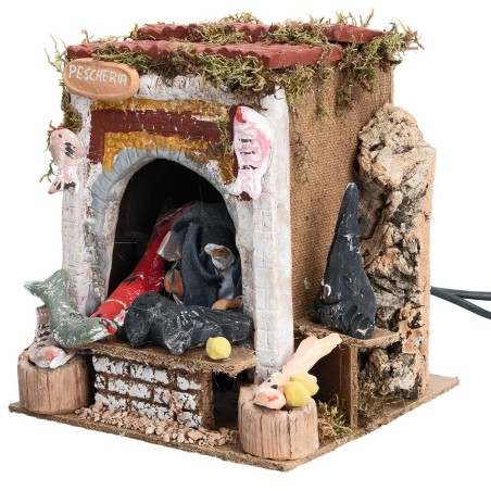Pescivendolo 9 cm in movimento con luce funzionante per presepe