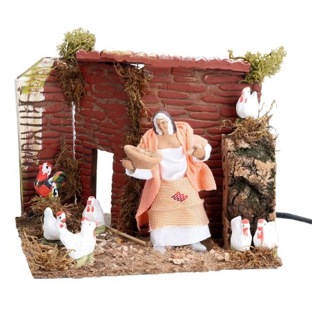 Peasant woman with chickens 10 cm in motion cm 17x14x14 h for