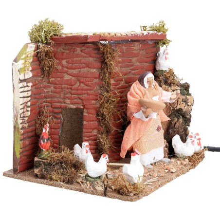 Campesina con gallinas 10 cm en movimiento cm 17x14x14 h para