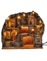 Illuminated nativity scene with fountain, fire, and windmill cm