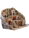 Illuminated nativity scene with fountain, fire, and windmill cm