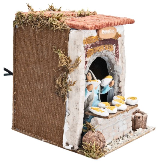 Panettiere 10 cm in movimento con luce funzionante per presepe