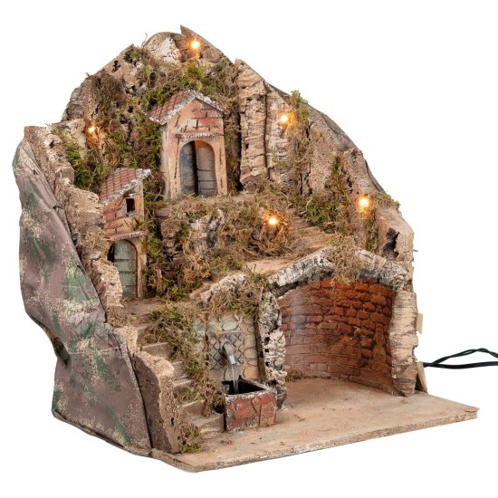 copy of Illuminated Nativity Scene with Fountain, Fire, and Windmill