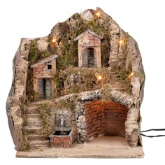 Belén iluminado con fuente cm 40x30x45 h para belén Mundo