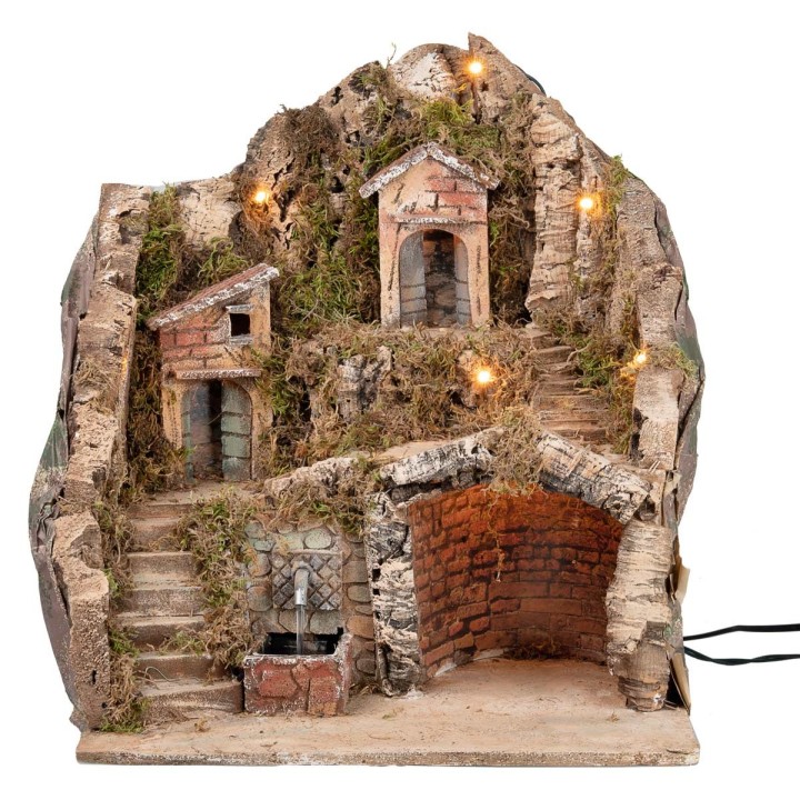 Pesebre iluminado con fuente cm 40x30x40 h