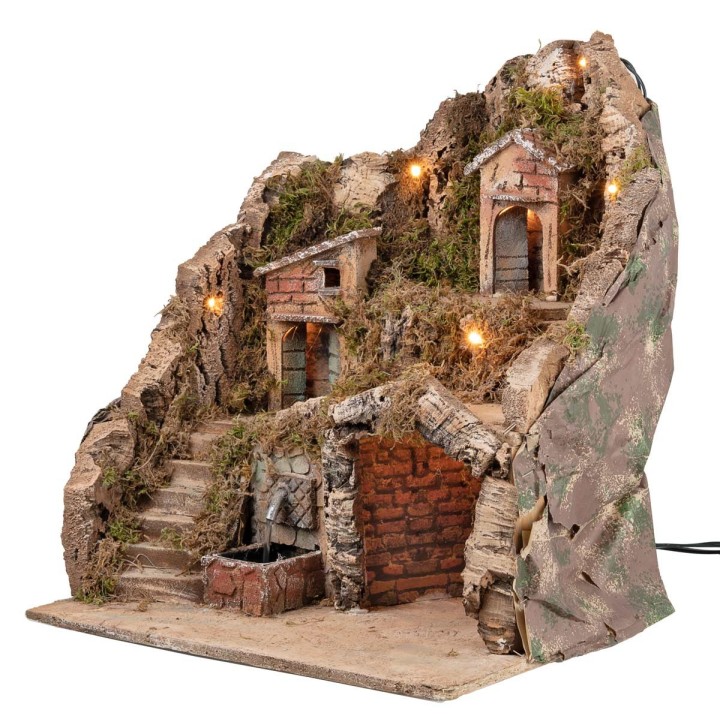 Pesebre iluminado con fuente cm 40x30x40 h