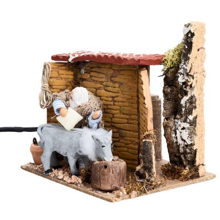 Contadino con asino 10 cm in movimento per presepe Mondo Presepi